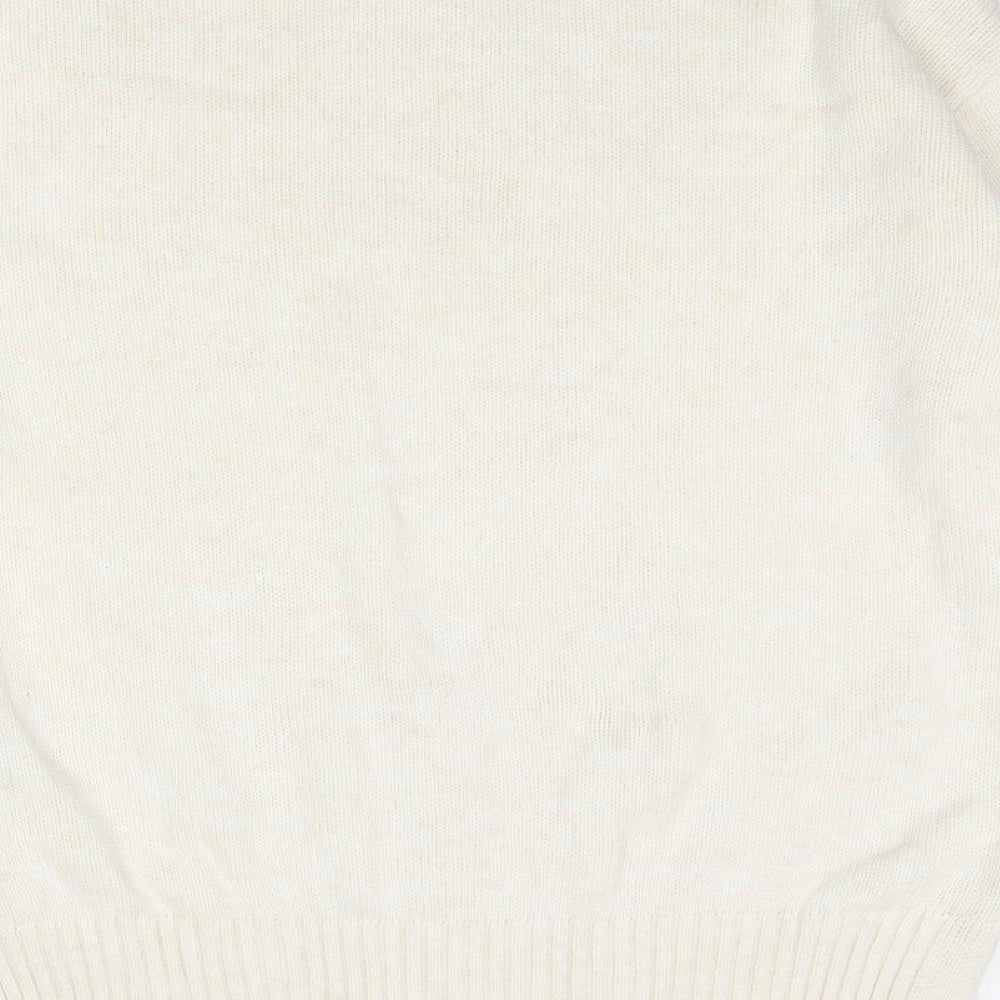 Marks and Spencer Womens Ivory Mock Neck Argyle/Diamond Cotton Pullover Jumper Size M