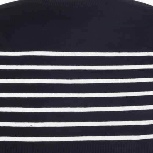 Marks and Spencer Womens Blue V-Neck Striped Polyester Pullover Jumper Size M