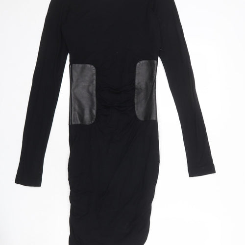 Faith Connexion Womens Black Polyester Bodycon Size S Round Neck Zip