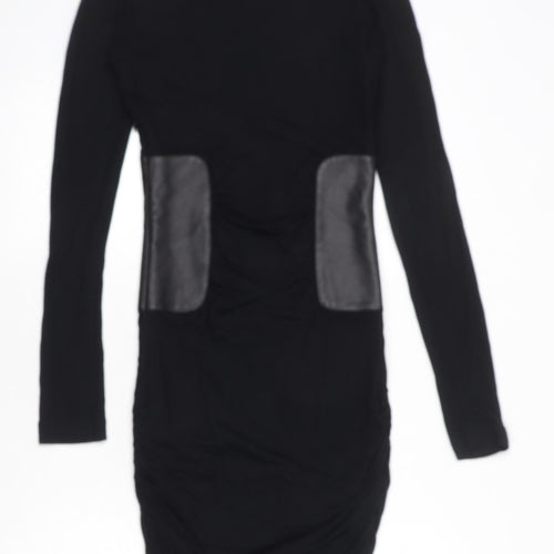 Faith Connexion Womens Black Polyester Bodycon Size S Round Neck Zip