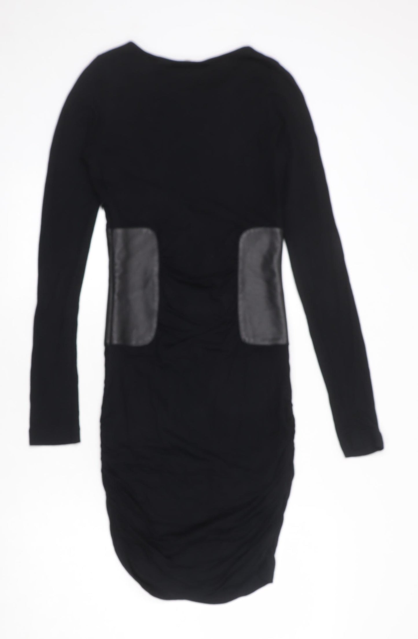 Faith Connexion Womens Black Polyester Bodycon Size S Round Neck Zip