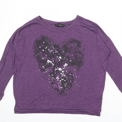 Dorothy Perkins Womens Purple Polyester Basic Blouse Size 12 Round Neck - Heart Print