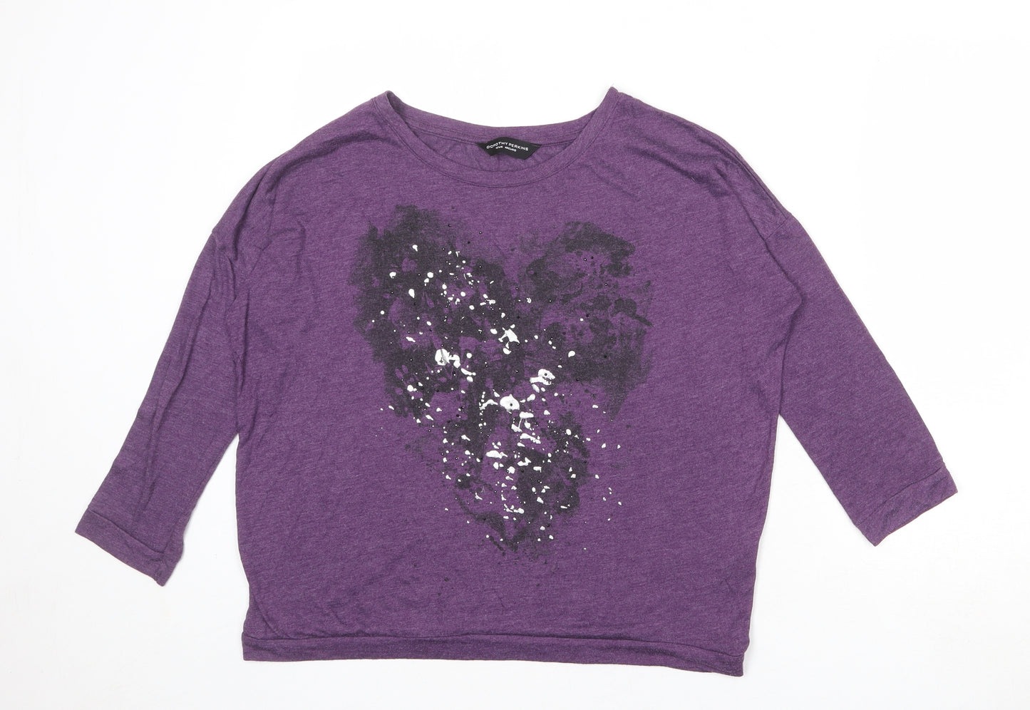 Dorothy Perkins Womens Purple Polyester Basic Blouse Size 12 Round Neck - Heart Print