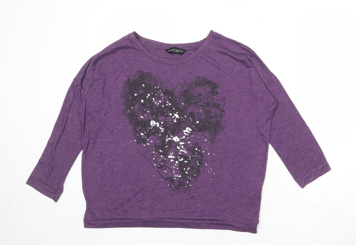 Dorothy Perkins Womens Purple Polyester Basic Blouse Size 12 Round Neck - Heart Print