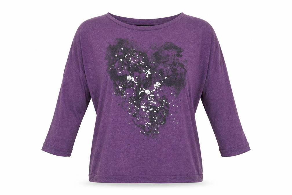 Front view of Dorothy Perkins women’s purple polyester basic blouse, size UK 12, round neck - heart print