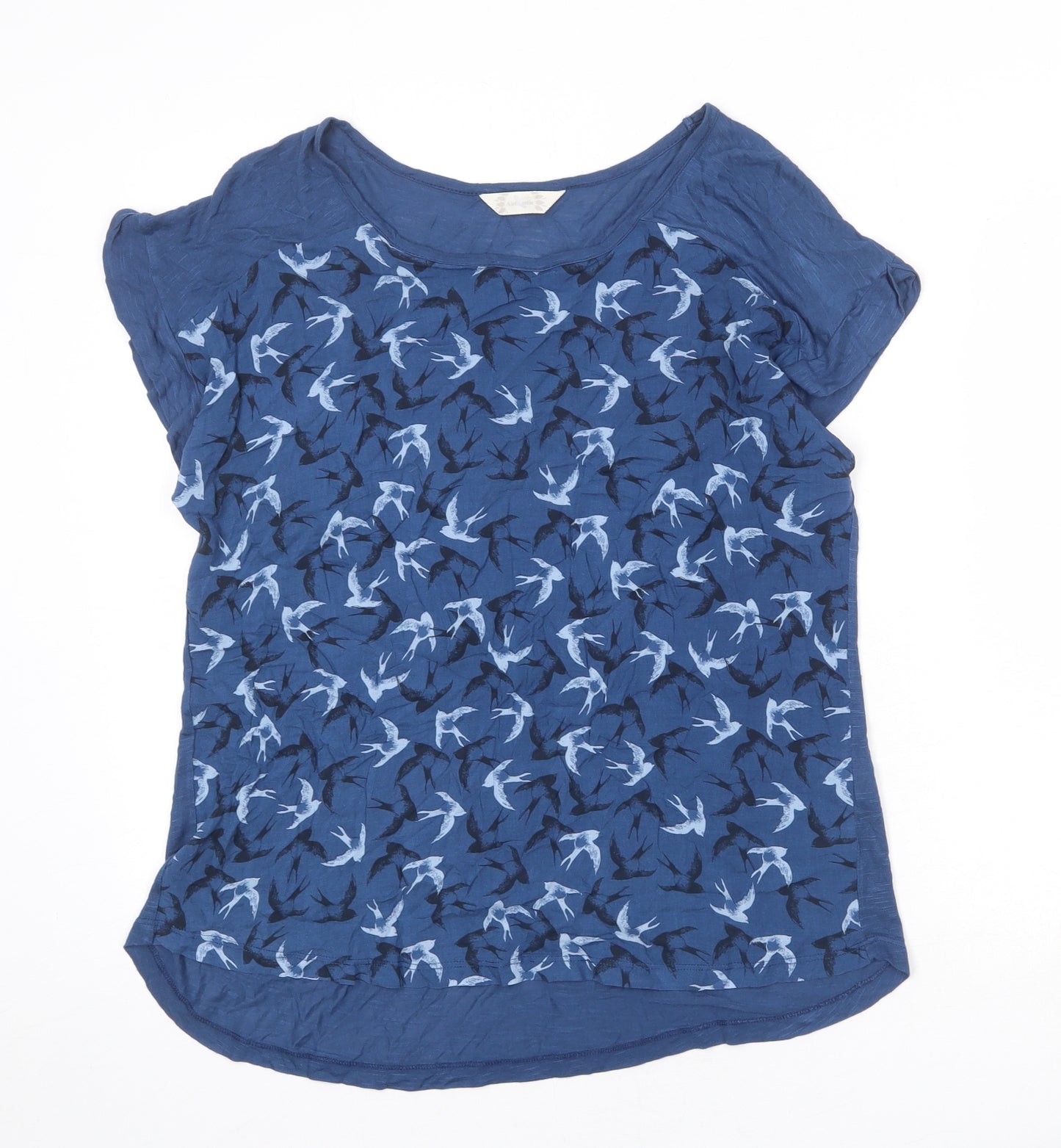 BHS Womens Blue Geometric Viscose Basic Blouse Size 16 Round Neck - Swallow Prints