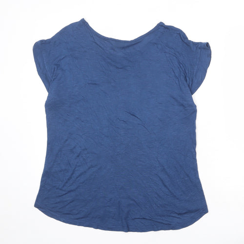 BHS Womens Blue Geometric Viscose Basic Blouse Size 16 Round Neck - Swallow Prints