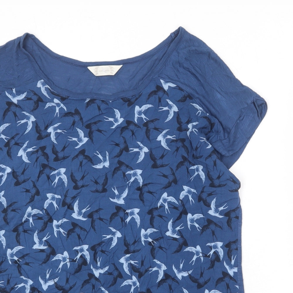 BHS Womens Blue Geometric Viscose Basic Blouse Size 16 Round Neck - Swallow Prints