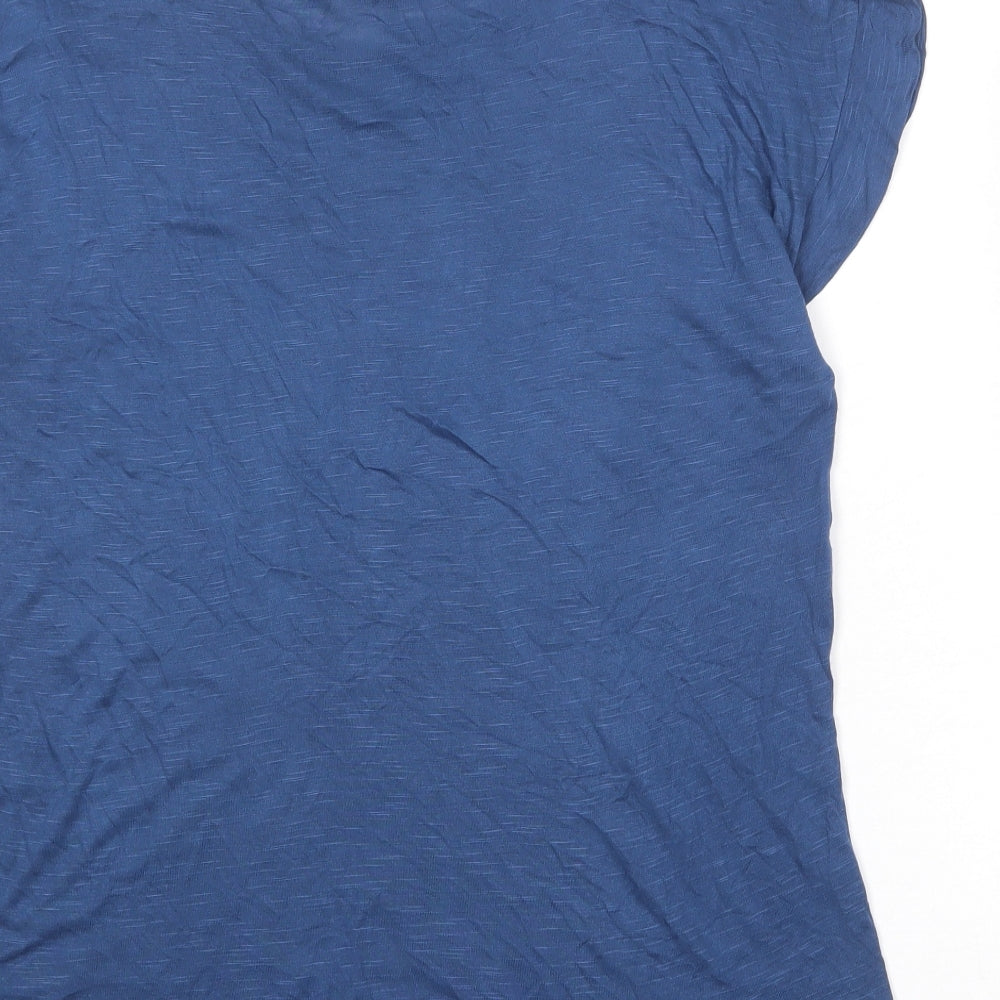 BHS Womens Blue Geometric Viscose Basic Blouse Size 16 Round Neck - Swallow Prints
