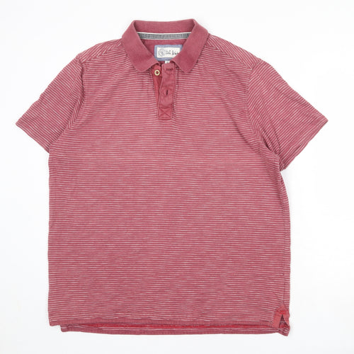 Fat Face Mens Red Striped 100% Cotton Polo Size L Collared Button