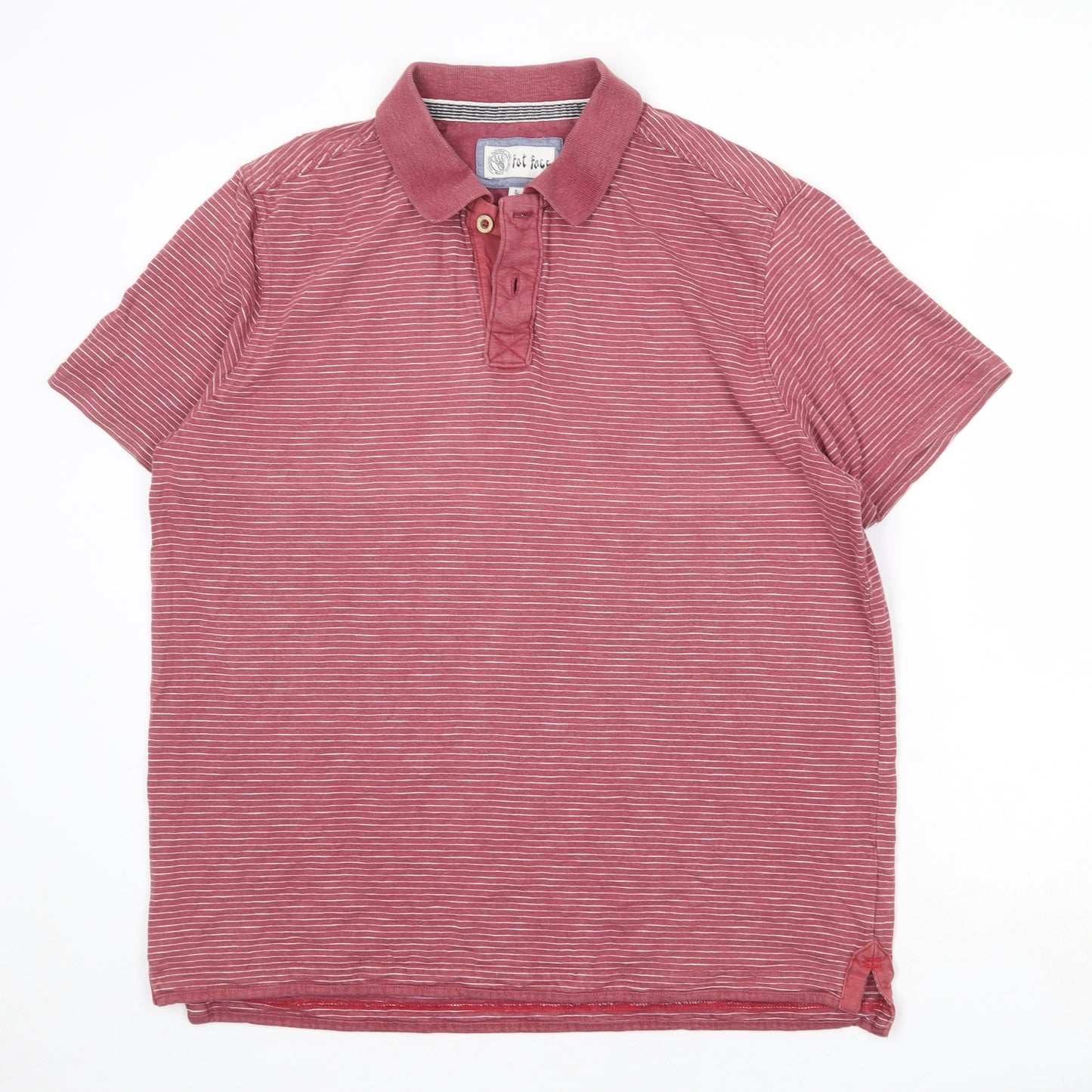 Fat Face Mens Red Striped 100% Cotton Polo Size L Collared Button