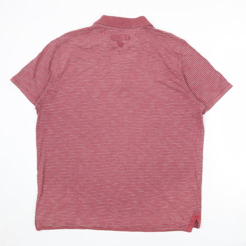 Fat Face Mens Red Striped 100% Cotton Polo Size L Collared Button