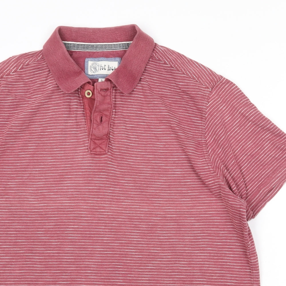 Fat Face Mens Red Striped 100% Cotton Polo Size L Collared Button