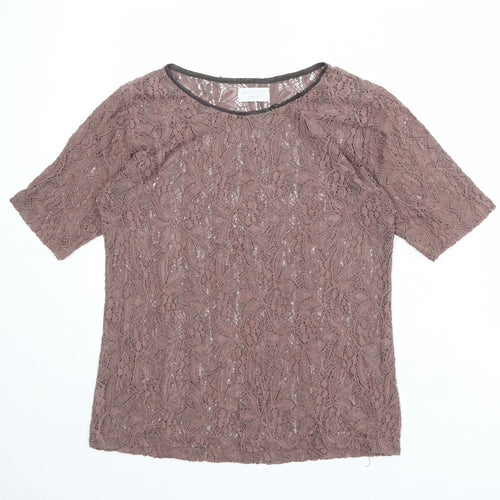 Zara Womens Pink Polyester Basic T-Shirt Size L Round Neck