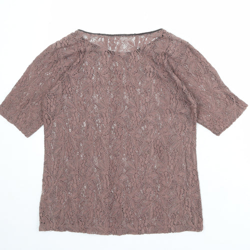 Zara Womens Pink Polyester Basic T-Shirt Size L Round Neck