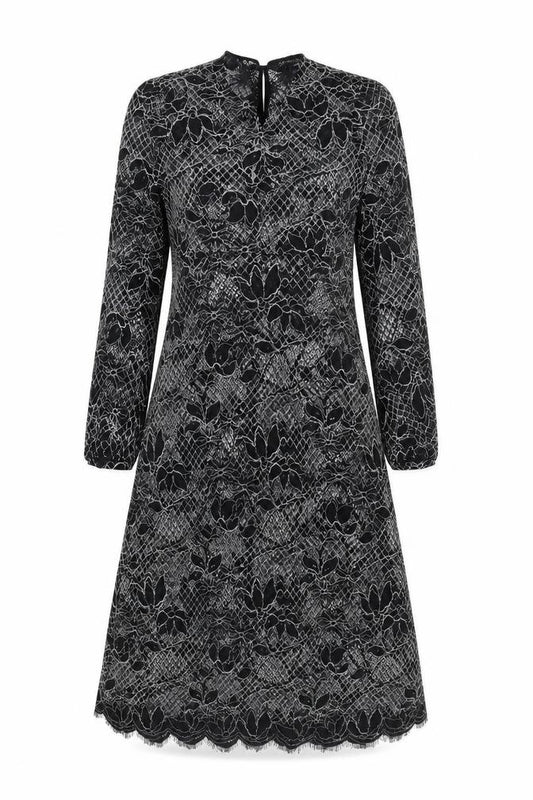 Front view of Zara women’s black floral polyester a-line, size S, round neck button