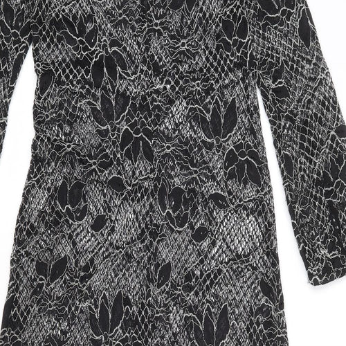 Zara Womens Black Floral Polyester A-Line Size S Round Neck Button