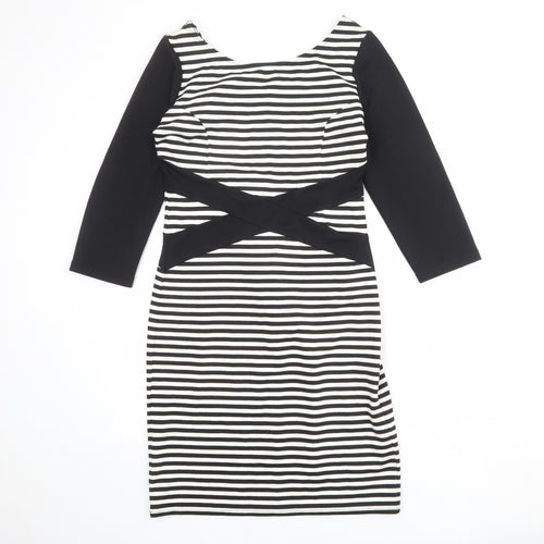 Philosophy Blues Womens Black Striped Polyester A-Line Size M Round Neck Zip