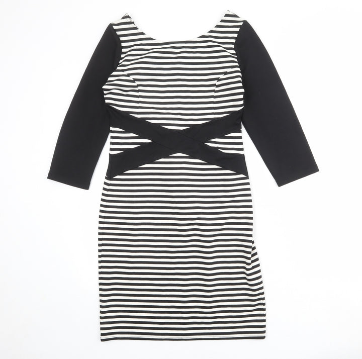 Philosophy Blues Womens Black Striped Polyester A-Line Size M Round Neck Zip