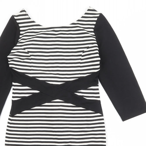 Philosophy Blues Womens Black Striped Polyester A-Line Size M Round Neck Zip