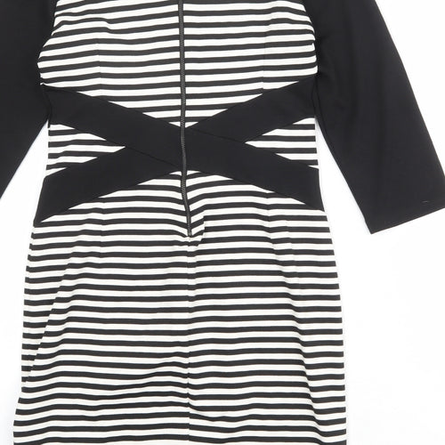 Philosophy Blues Womens Black Striped Polyester A-Line Size M Round Neck Zip