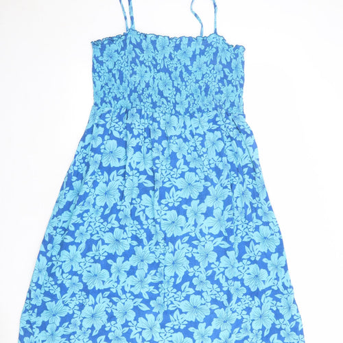 Bonmarché Womens Blue Floral 100% Cotton Slip Dress Size 20 Square Neck Pullover