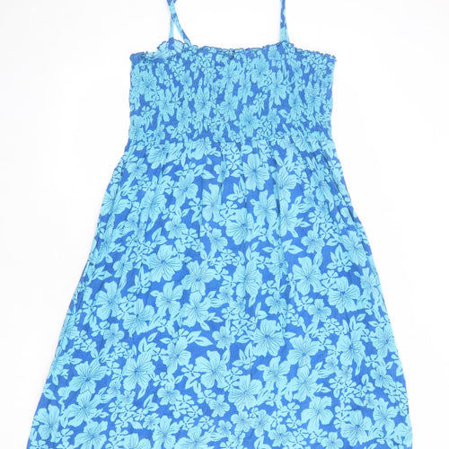 Bonmarché Womens Blue Floral 100% Cotton Slip Dress Size 20 Square Neck Pullover