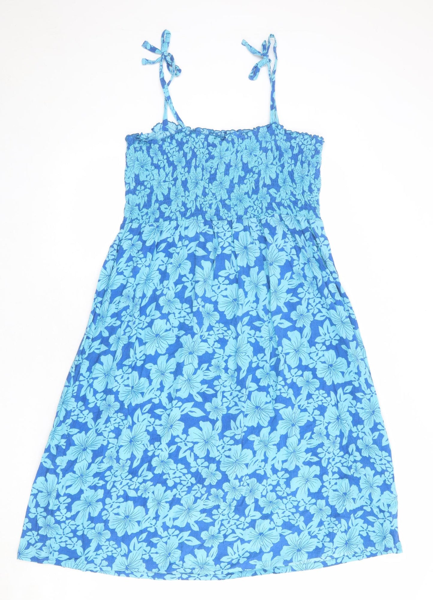 Bonmarché Womens Blue Floral 100% Cotton Slip Dress Size 20 Square Neck Pullover