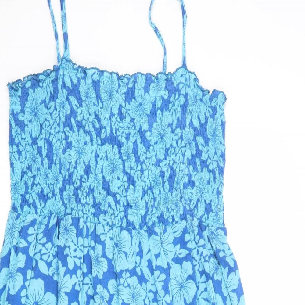Bonmarché Womens Blue Floral 100% Cotton Slip Dress Size 20 Square Neck Pullover