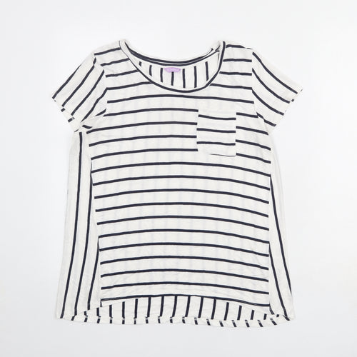 Avenue Womens White Striped Viscose Basic T-Shirt Size 14 Boat Neck