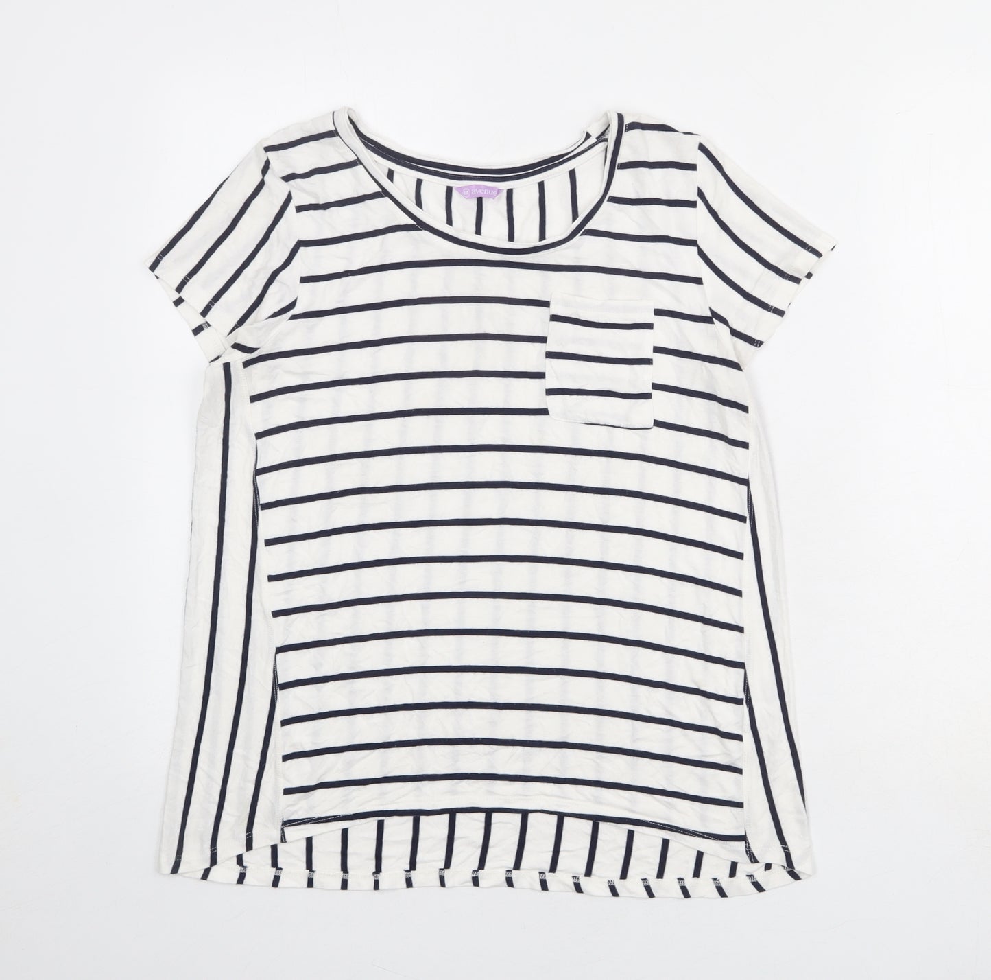 Avenue Womens White Striped Viscose Basic T-Shirt Size 14 Boat Neck
