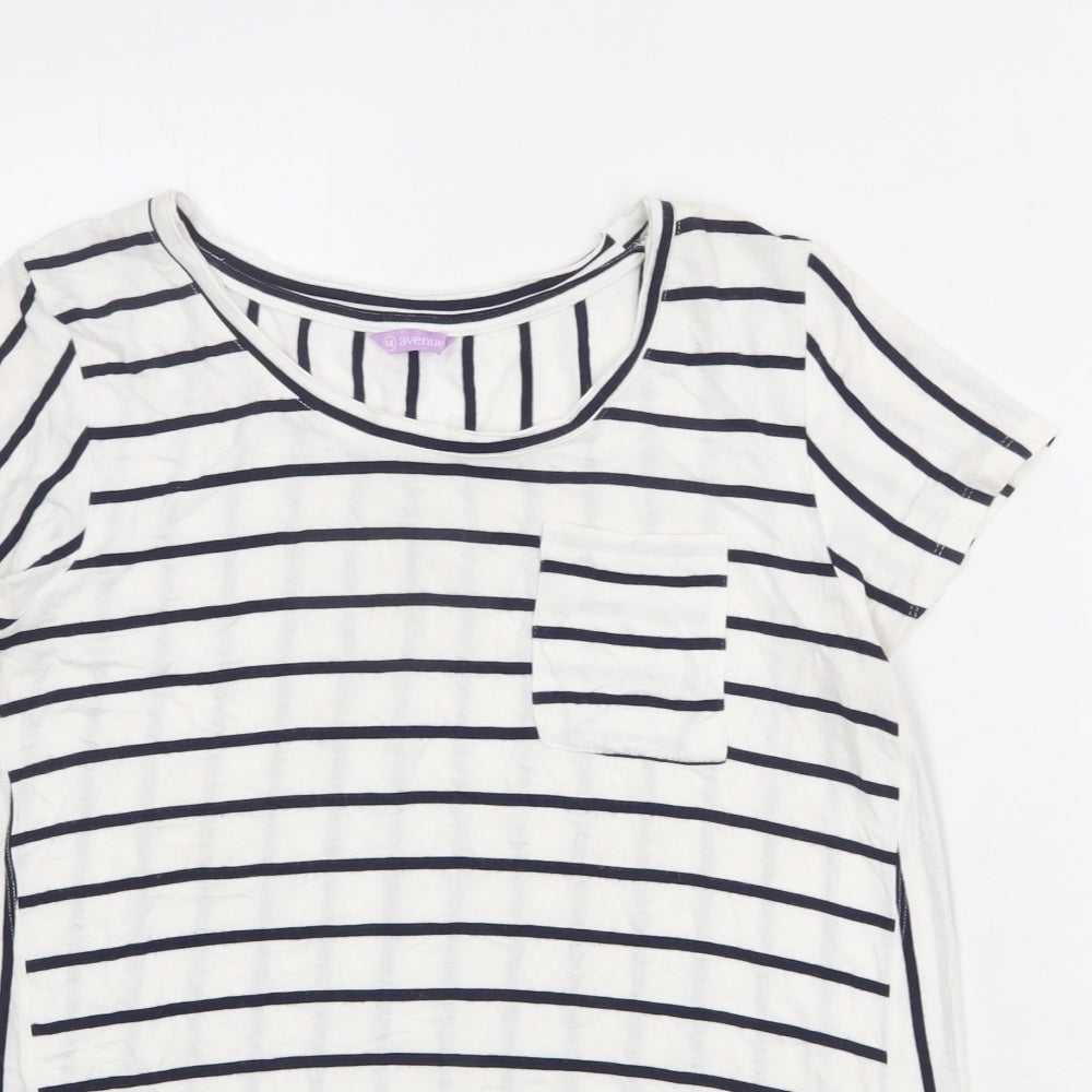 Avenue Womens White Striped Viscose Basic T-Shirt Size 14 Boat Neck