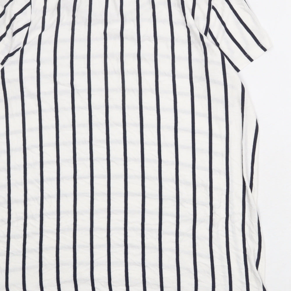 Avenue Womens White Striped Viscose Basic T-Shirt Size 14 Boat Neck