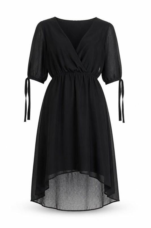 Front view of Select women’s black polyester fit & flare, size UK 12, v-neck pullover