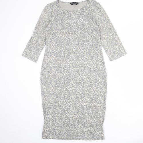 Dorothy Perkins Womens Grey Animal Print Polyester Bodycon Size 12 Round Neck Pullover - Leopard pattern