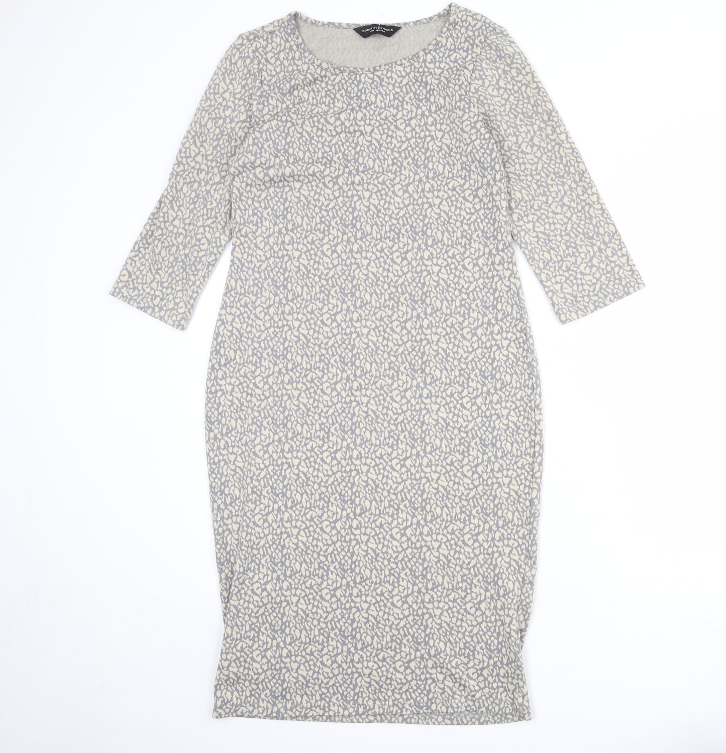 Dorothy Perkins Womens Grey Animal Print Polyester Bodycon Size 12 Round Neck Pullover - Leopard pattern
