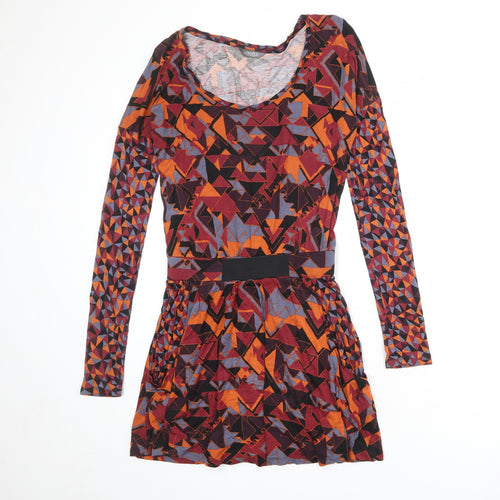 Limited Collection Womens Multicoloured Geometric Viscose A-Line Size 8 Round Neck Pullover
