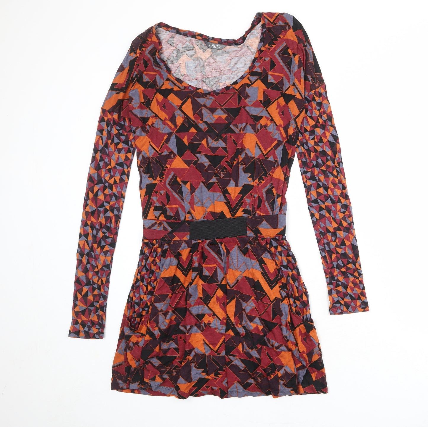 Limited Collection Womens Multicoloured Geometric Viscose A-Line Size 8 Round Neck Pullover
