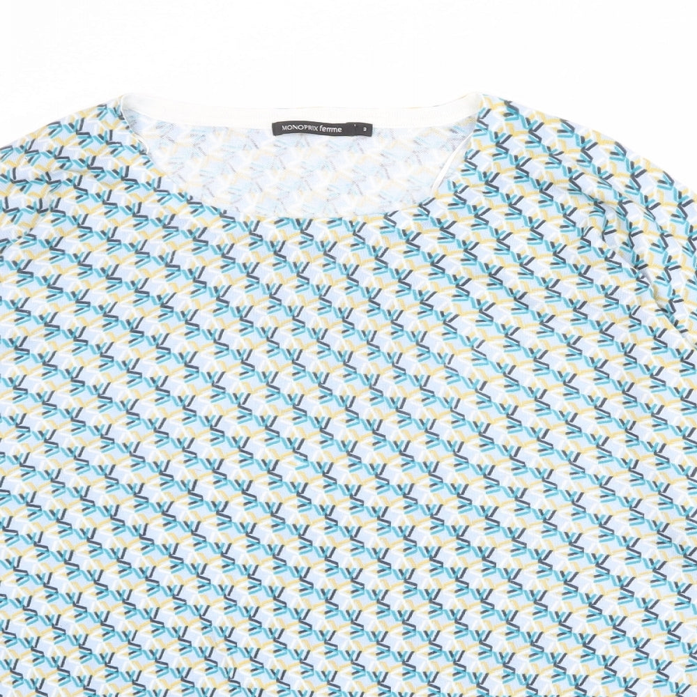 Monoprix Womens Multicoloured Round Neck Geometric 100% Cotton Pullover Jumper Size M