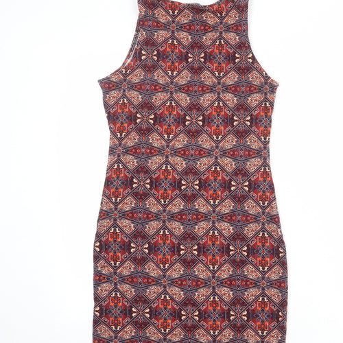 New Look Womens Multicoloured Geometric Cotton Bodycon Size 10 Scoop Neck Pullover