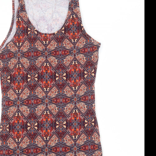 New Look Womens Multicoloured Geometric Cotton Bodycon Size 10 Scoop Neck Pullover