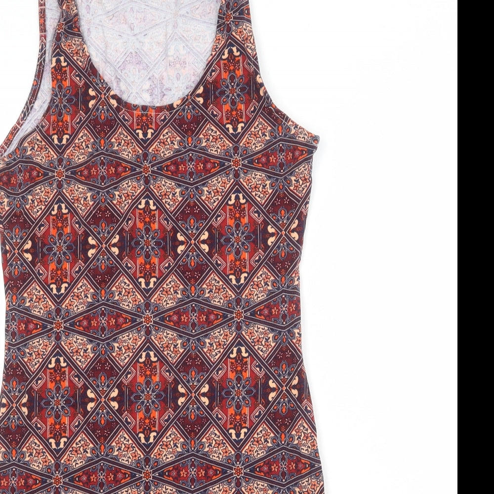 New Look Womens Multicoloured Geometric Cotton Bodycon Size 10 Scoop Neck Pullover