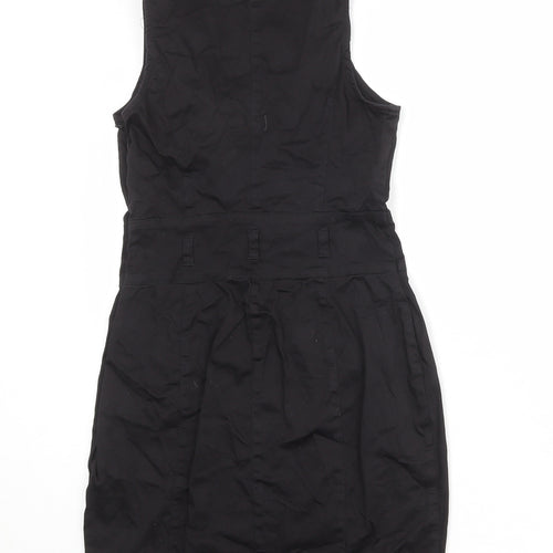 Jane Norman Womens Black Cotton A-Line Size 12 V-Neck Zip
