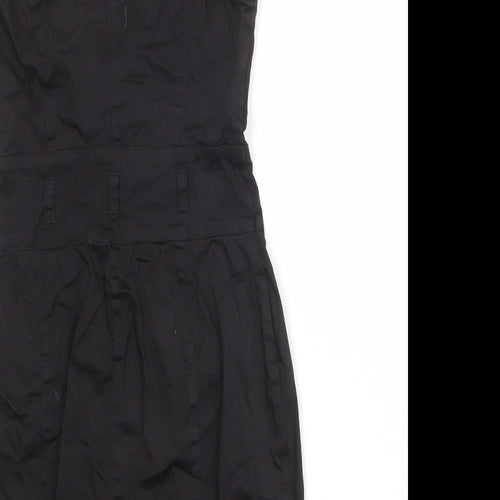 Jane Norman Womens Black Cotton A-Line Size 12 V-Neck Zip