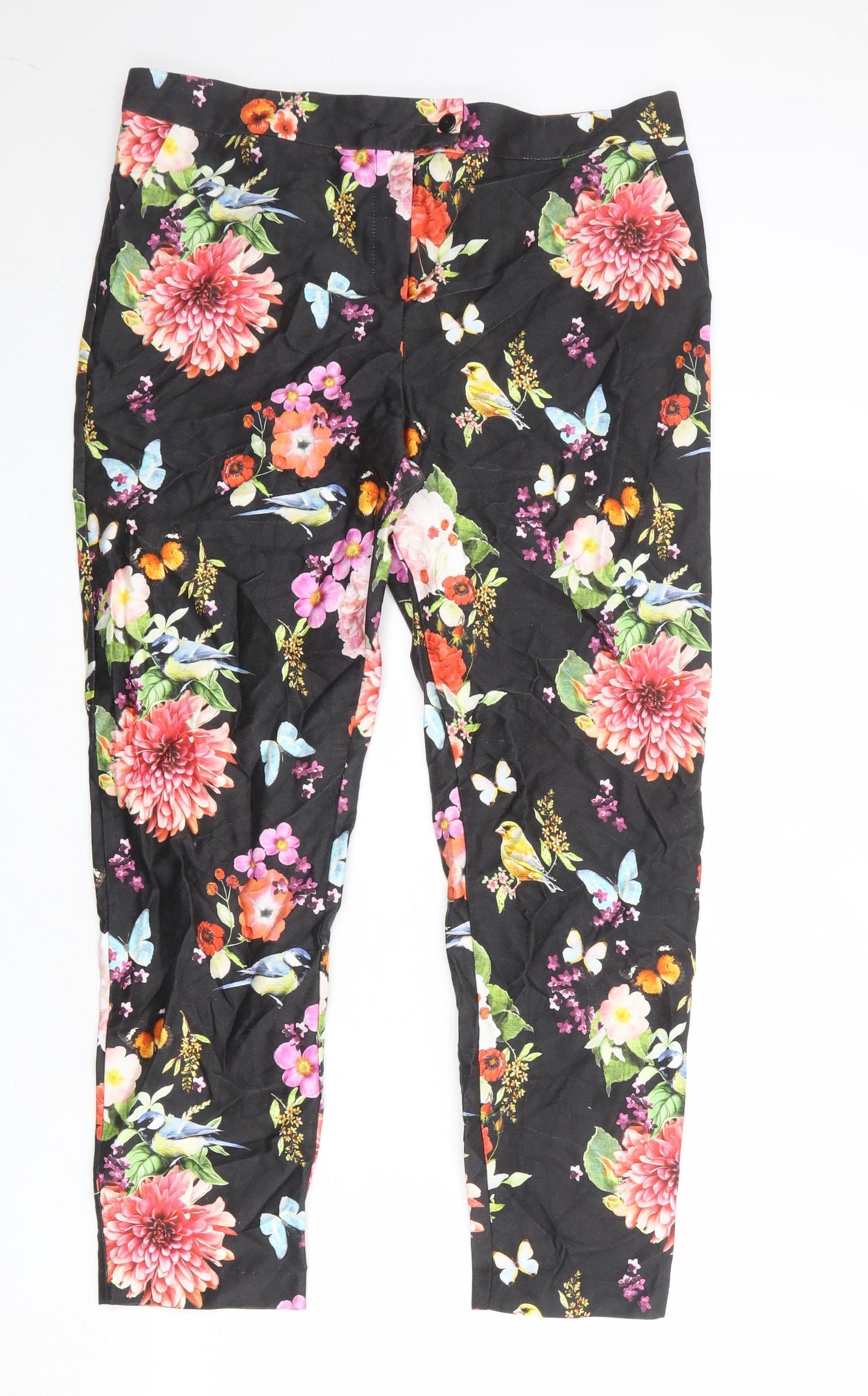 NEXT Womens Black Cotton Chino Trousers Size 14 Regular Zip