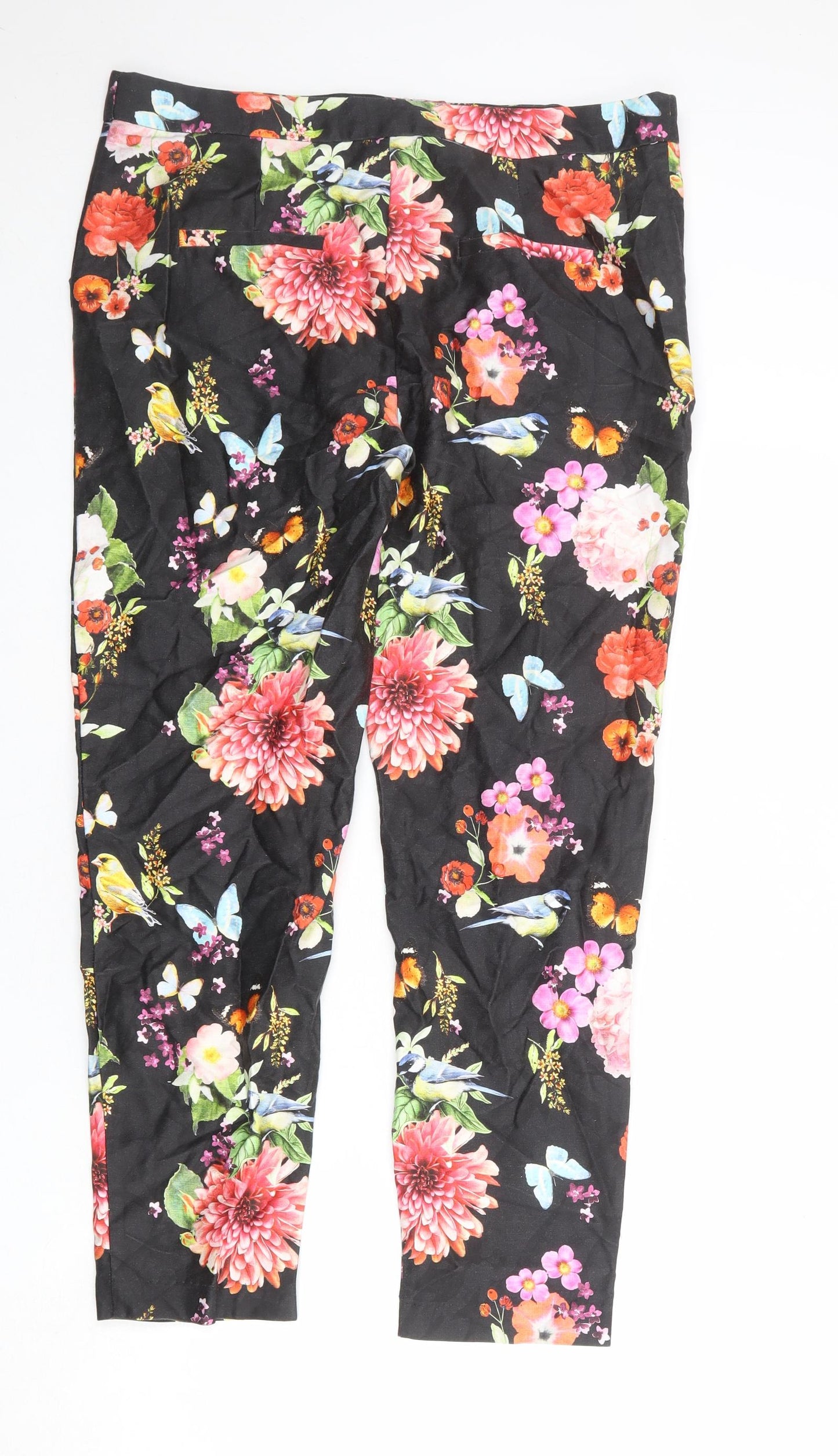 NEXT Womens Black Cotton Chino Trousers Size 14 Regular Zip