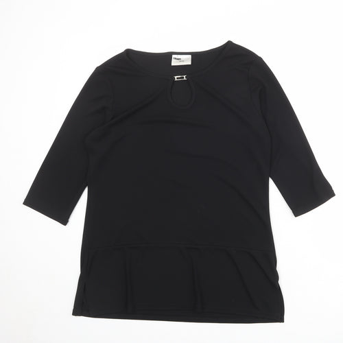 Sara Womens Black Polyester Basic T-Shirt Size 10 Boat Neck - Size 10-12