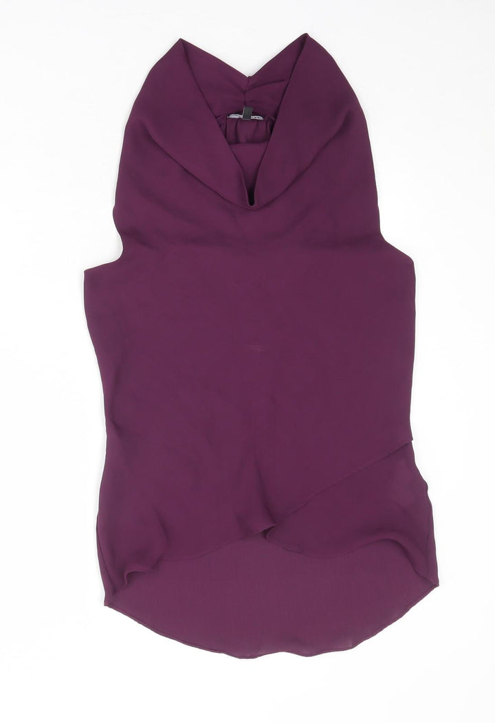 Warehouse Womens Purple Polyester Basic Blouse Size 6 Cowl Neck