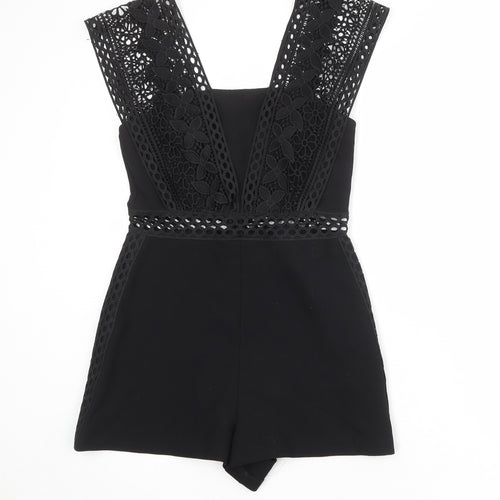 Topshop Womens Black Polyester Playsuit One-Piece Size 10 Zip