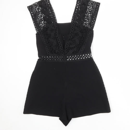 Topshop Womens Black Polyester Playsuit One-Piece Size 10 Zip